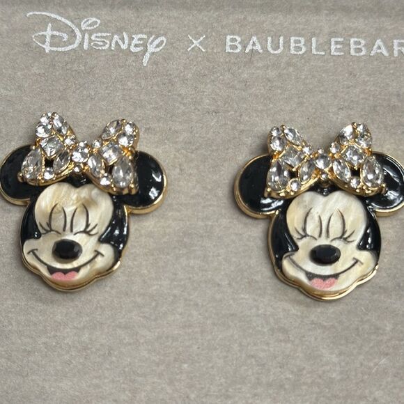 Minnie Mouse baublebar earrings .   mother of pearl look with rhinestone bows!! - Picture 3 of 3